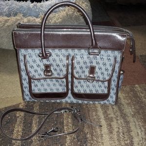 DOONEY & BOURKE Signature Logo Double Pocket GRAY & Brown Tote Handbag Purse
